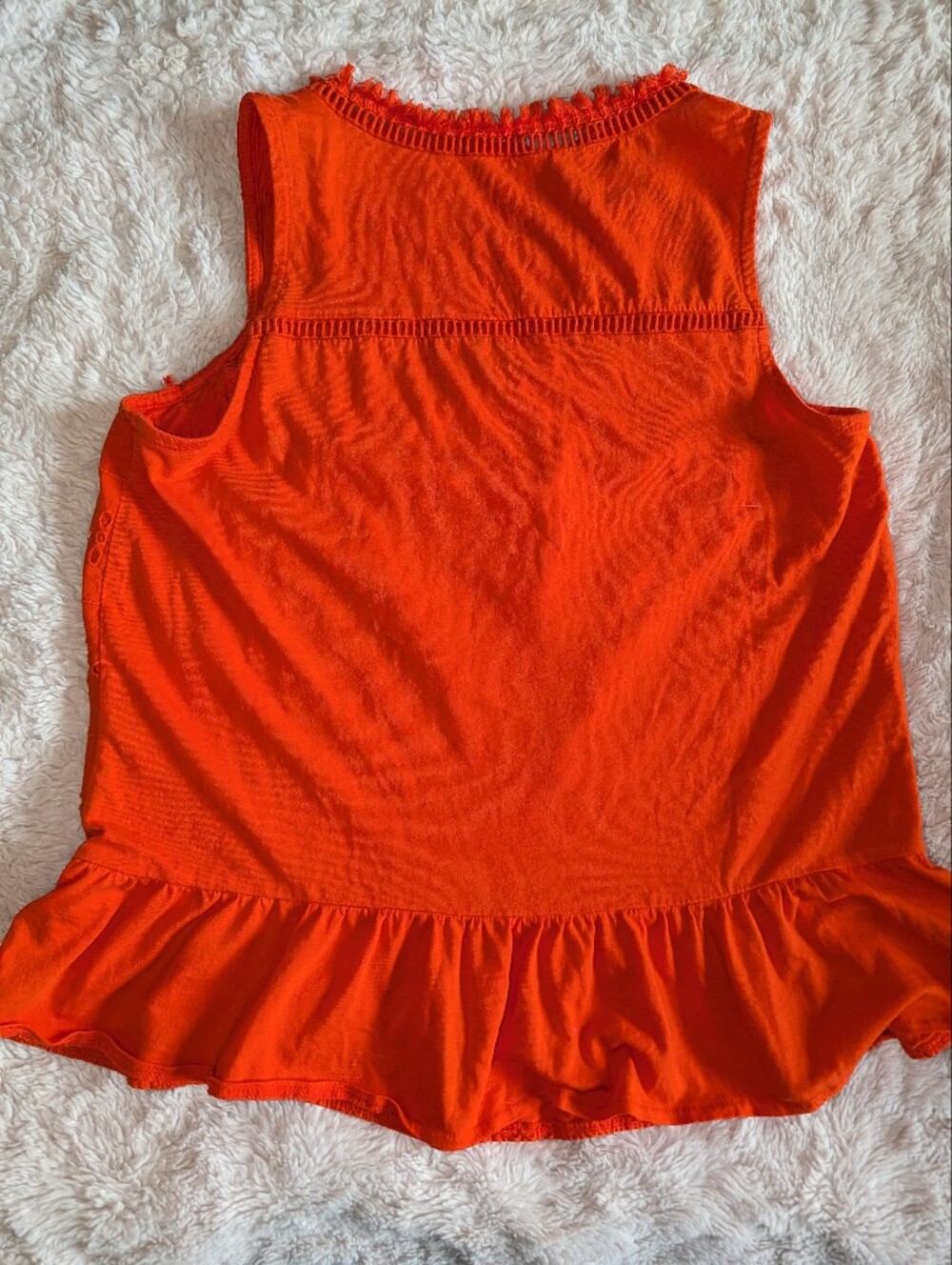 Crown & Ivy Orange Eyelet Lace Peplum Sleeveless Top Fringe Trim Small - Picture 5 of 5